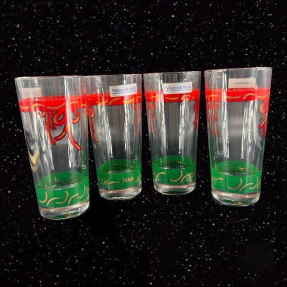 Villeroy and Boch Christmas Peace 4 Drinking Glasses Tumbler France Lamb 1996 - Picture 1 of 16